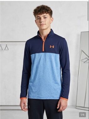 Under Armour Boys Long Sleeve Quarter-Zip - Navy, Light Blue & Orange size  XL